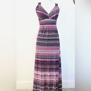 Loveappella Pink and Navy XSP Patterned Maxi Dress